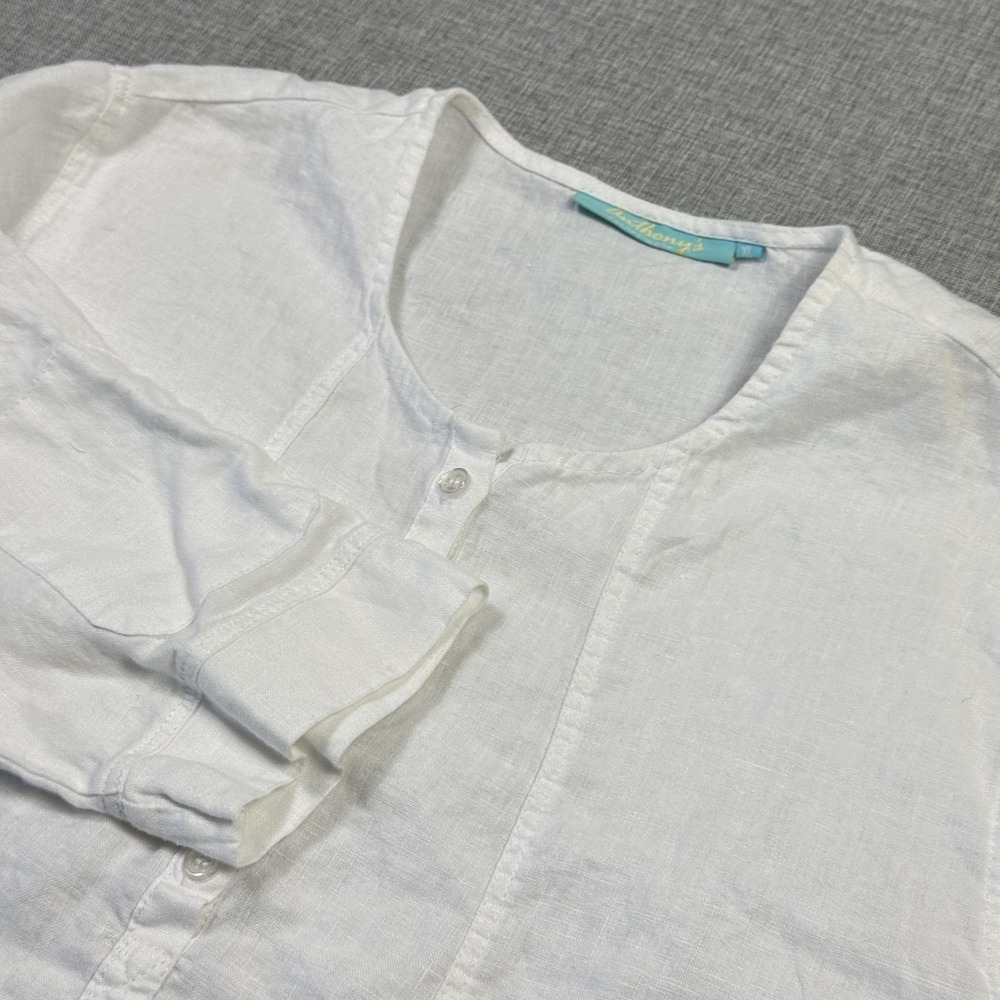 Anthony's‎ Blouse Womens XL White Tunic 3/4 Sleeve Round Neck Linen Relaxed Fit